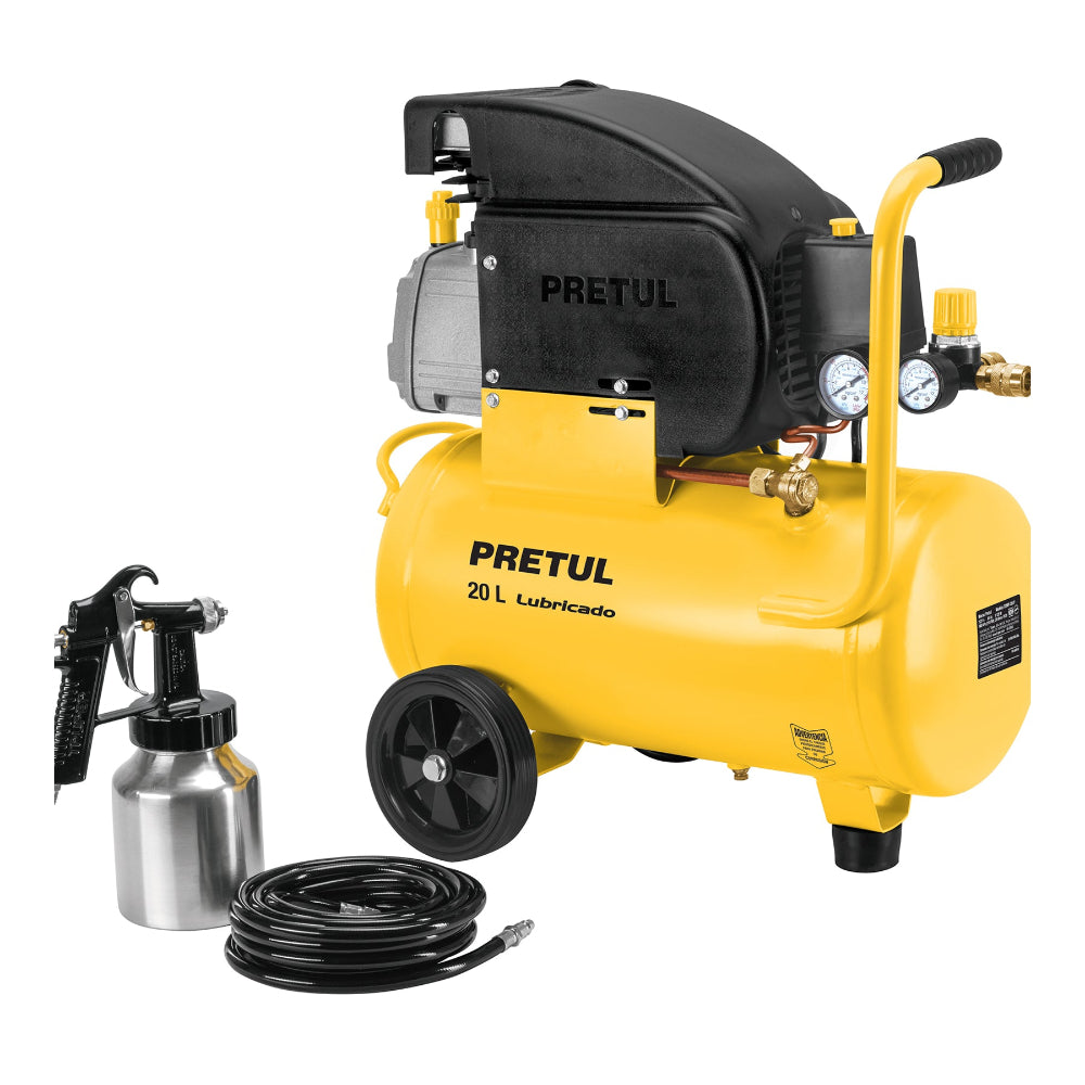 KIT COMPRESOR 20LTS. 3 1/2HP. MANGUERA PVC Y PISTOLA COMP-KIT20P PRETUL TRUPER MECANICA