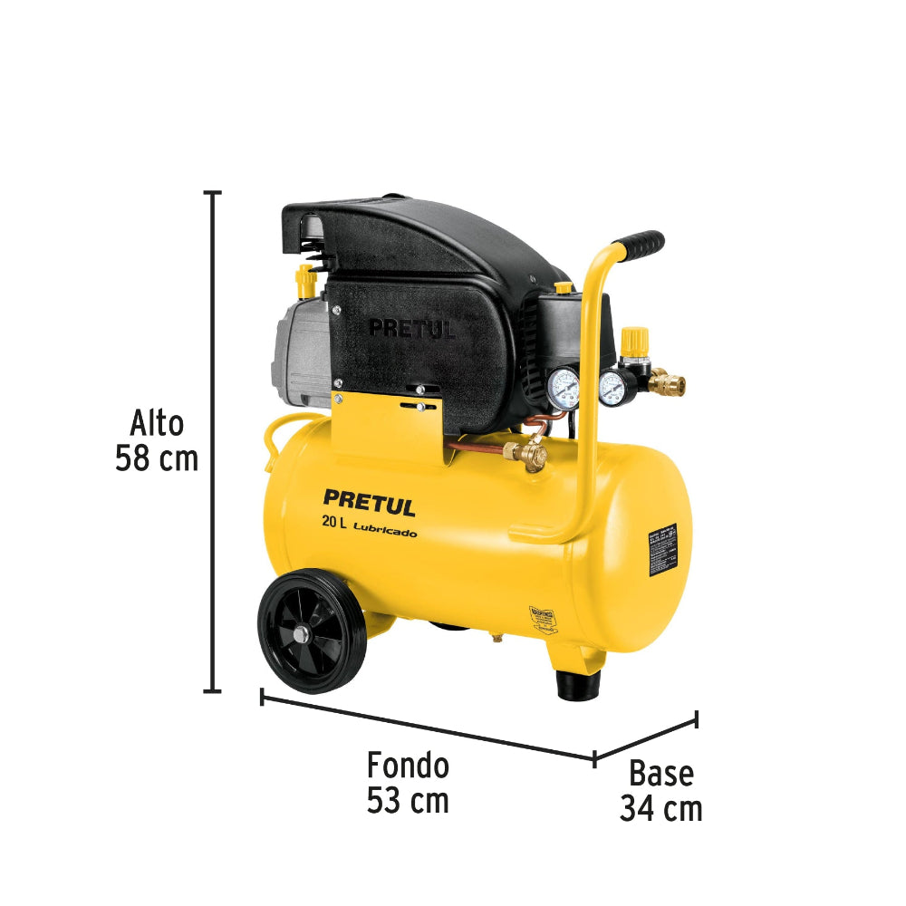 KIT COMPRESOR 20LTS. 3 1/2HP. MANGUERA PVC Y PISTOLA COMP-KIT20P PRETUL TRUPER MECANICA