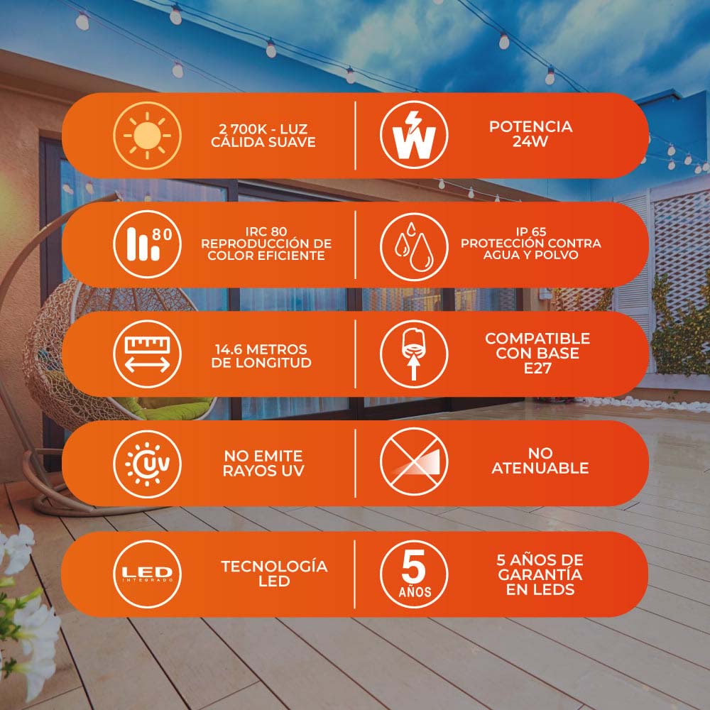 GUIRNALDA LED24W100-240V 50LM 2700K NGO