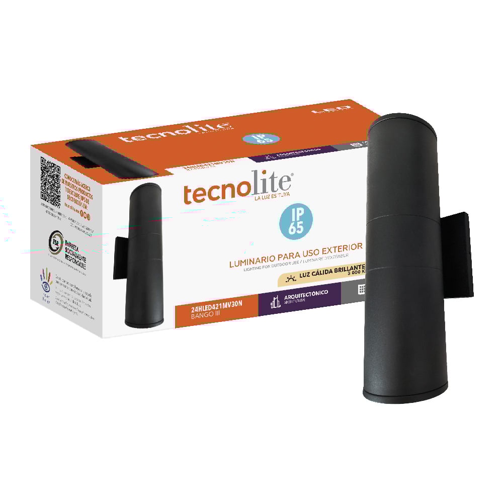 LUMINARIO EXT MURO LED 24W 30K NEGRO