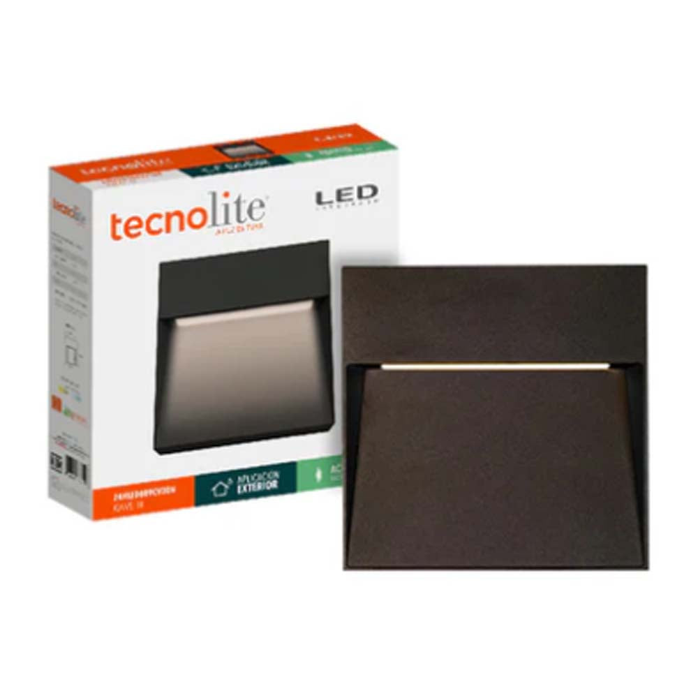 LUZ DE CORTESIA LED SOBREP. MURO 24W/127V. 3000K ALUM. NEGRO KAVE III ***TECNOLITE HAE***