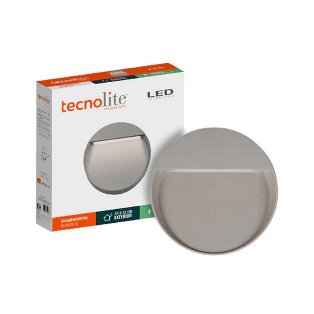 LUZ DE CORTESIA LED SOBREP. MURO 24W/127V. 3000K ALUM. GRIS HUNOR III ***TECNOLITE HAE***