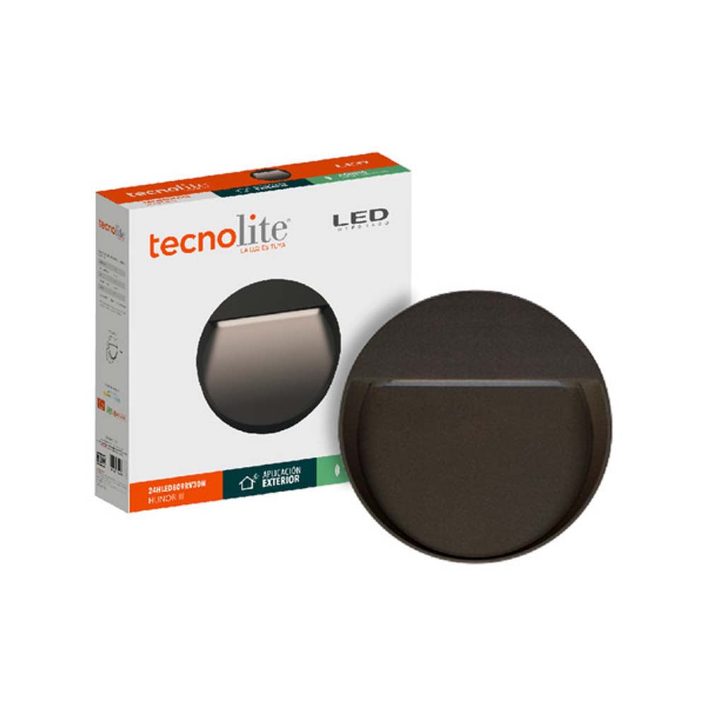 LUZ DE CORTESIA LED SOBREP. MURO 24W/127V. 3000K ALUM. NEGRO HUNOR III ***TECNOLITE HAE***