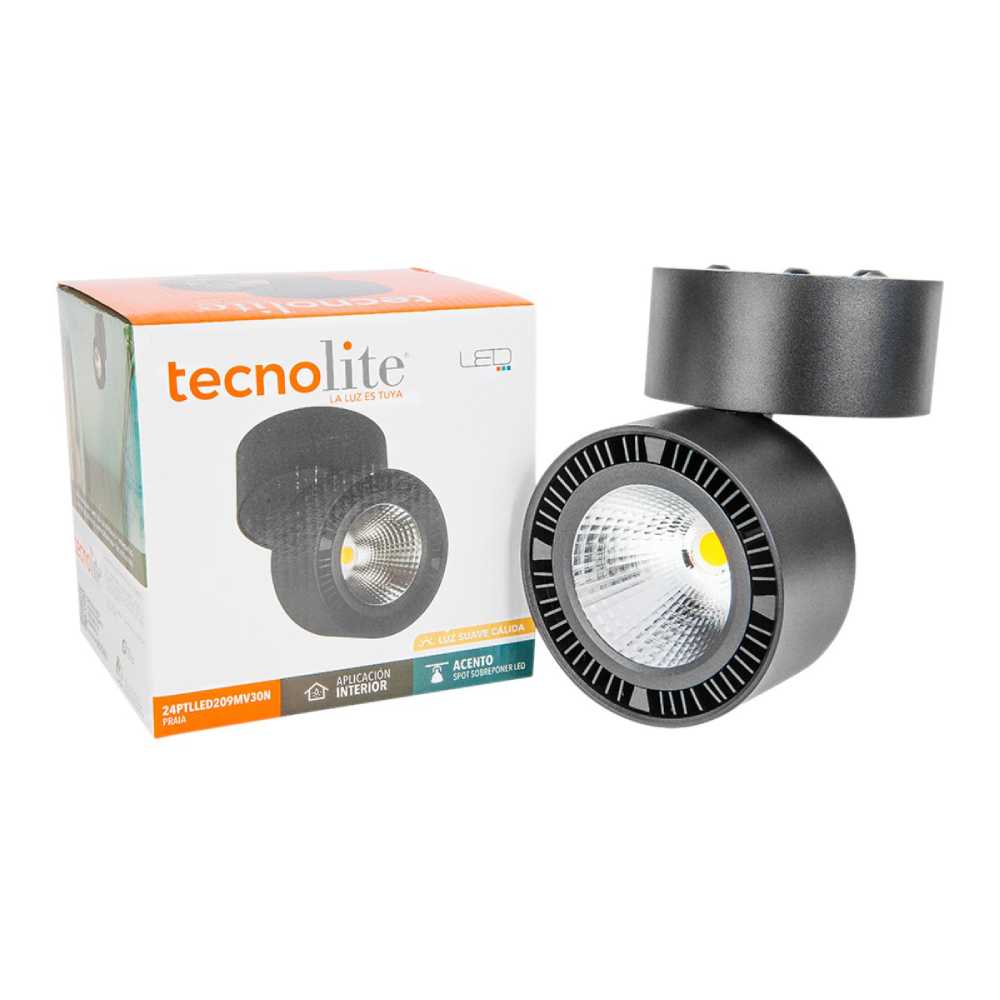 LÁMPARA DE INTERIOR LED TECNOLITE PRAIA SPOT PARA SOBREPONER 24W LUZ SUAVE CÁLIDA