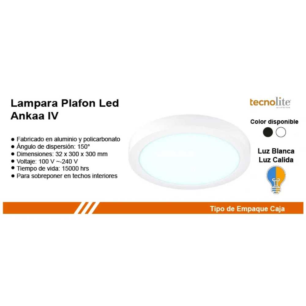 LÁMPARA DE INTERIOR LED ANKAA IV TECNOLITE PARA SOBREPONER PLAFÓN 24W LUZ SUAVE CÁLIDA LED INTEGRADO