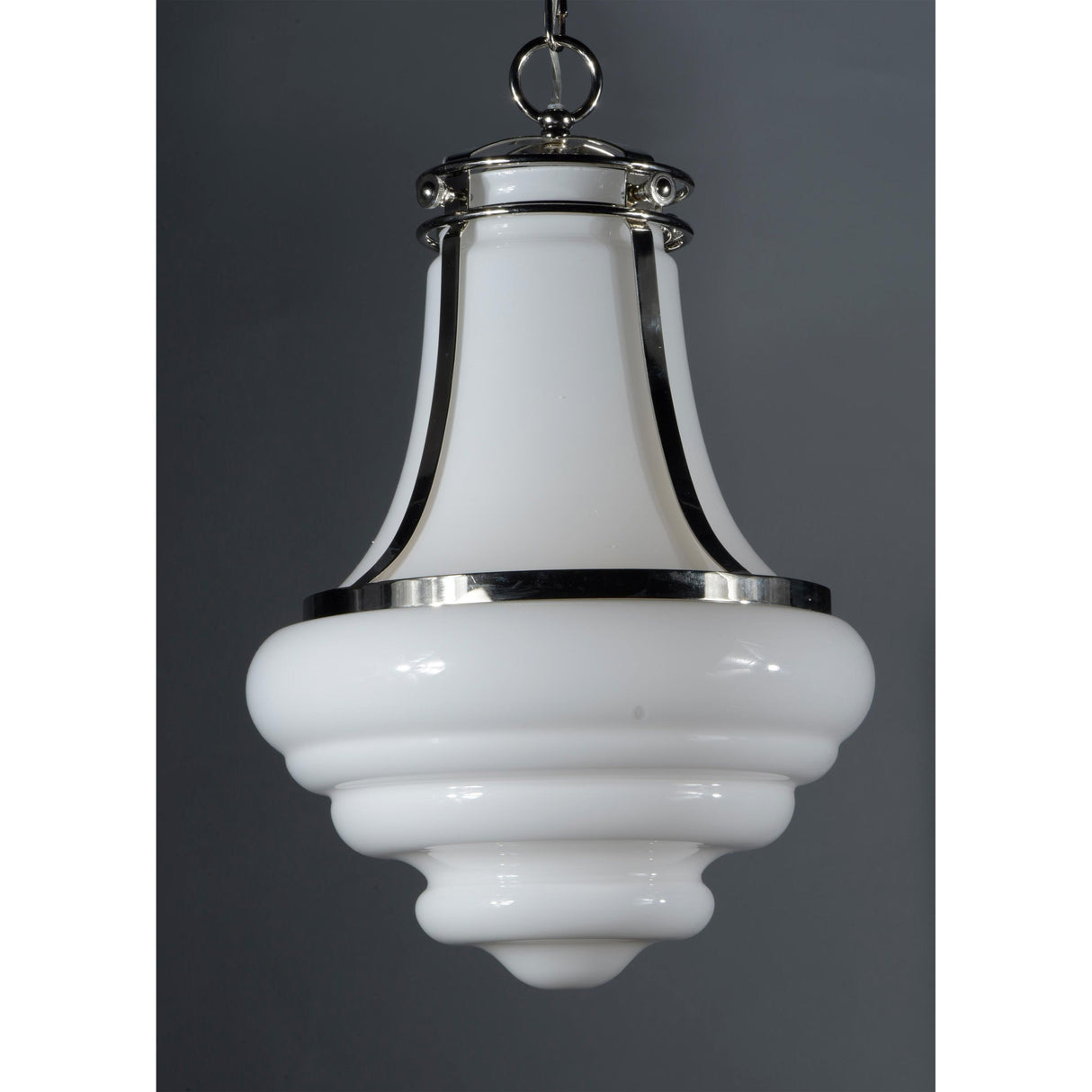 LUMINARIO COLGANTE 60W E26 ACABADO CRISTAL OPALINO Y NIQUEL PULIDO *** HA. LUMI ***