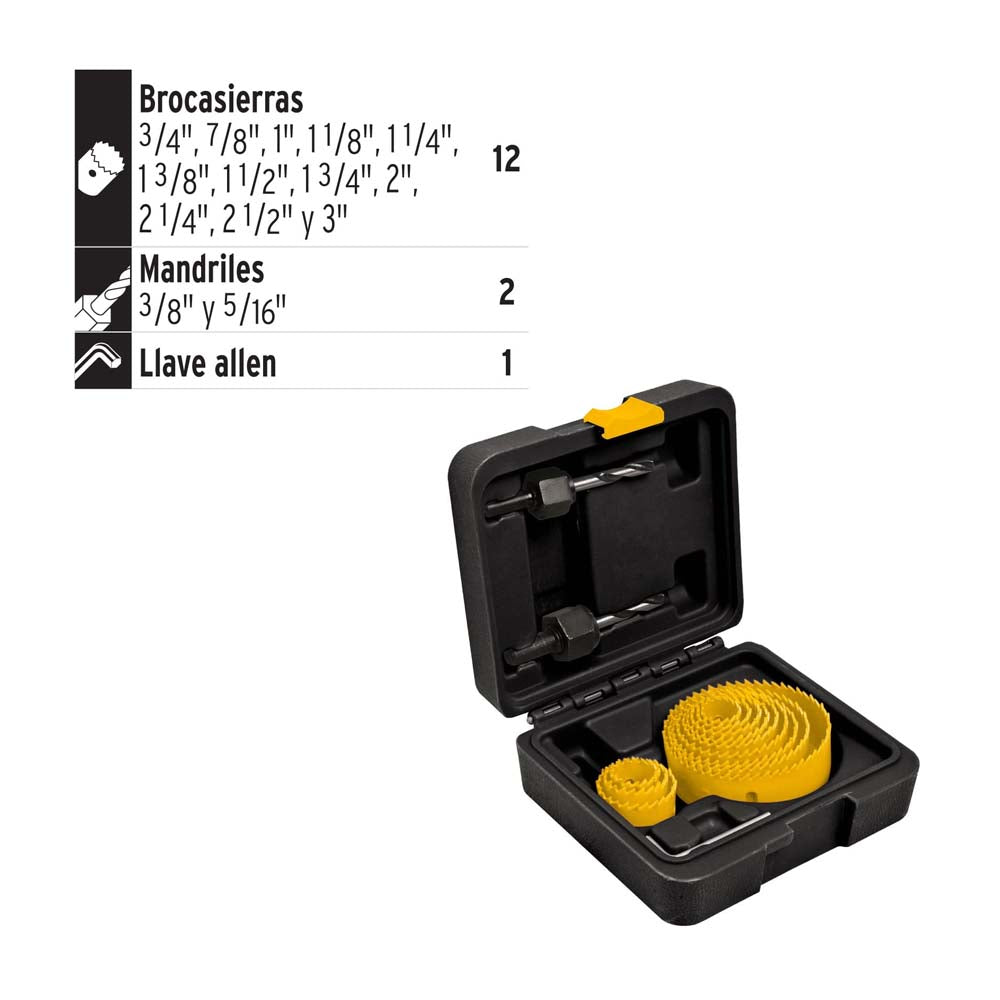 JGO. 15 PZAS. BROCASIERRAS CON ESTUCHE KIT-14P 26037 TRUPER