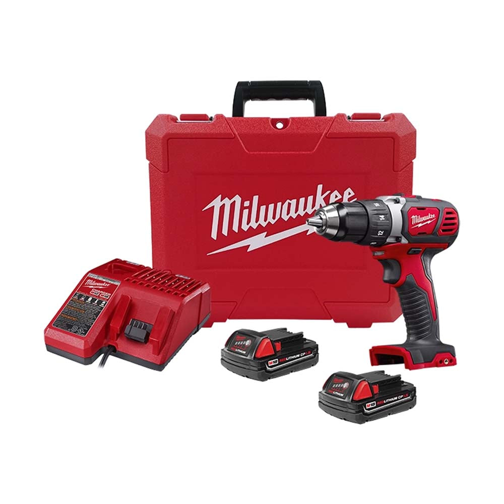 KIT TALADRO / DESTORNILLADOR COMPACTO 1/2" CON CARBONES M18: 2 BATERIAS 18V. 1.5AMP M18 CARGADOR DE BATERIA MULTIPLE M12 Y M18 ESTUCHE DE TRANSPORTE MILWAUKEE