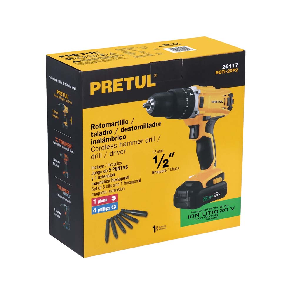 ROTOMARTILLO INALAMBRICO 1/2 20 V PRETUL ROTI-20P2