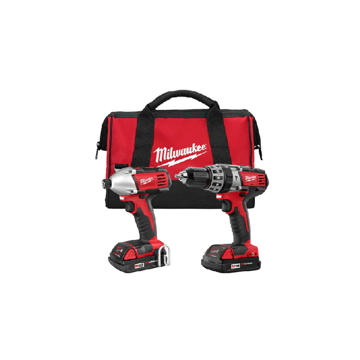 COMBO INALAMBRICO 2 HERRAMIENTAS: DESTORNILLADOR/TALADRO PERCUTOR 1/2" M18 DESTORNILLADOR IMPACTO HEXAGONAL 1/4" M18 2 BATERIAS 18 VOLTS 1.5 AMP M18 1 CARGADOR BATERIA MULTIPLE M12 Y M18 MILWAUKEE