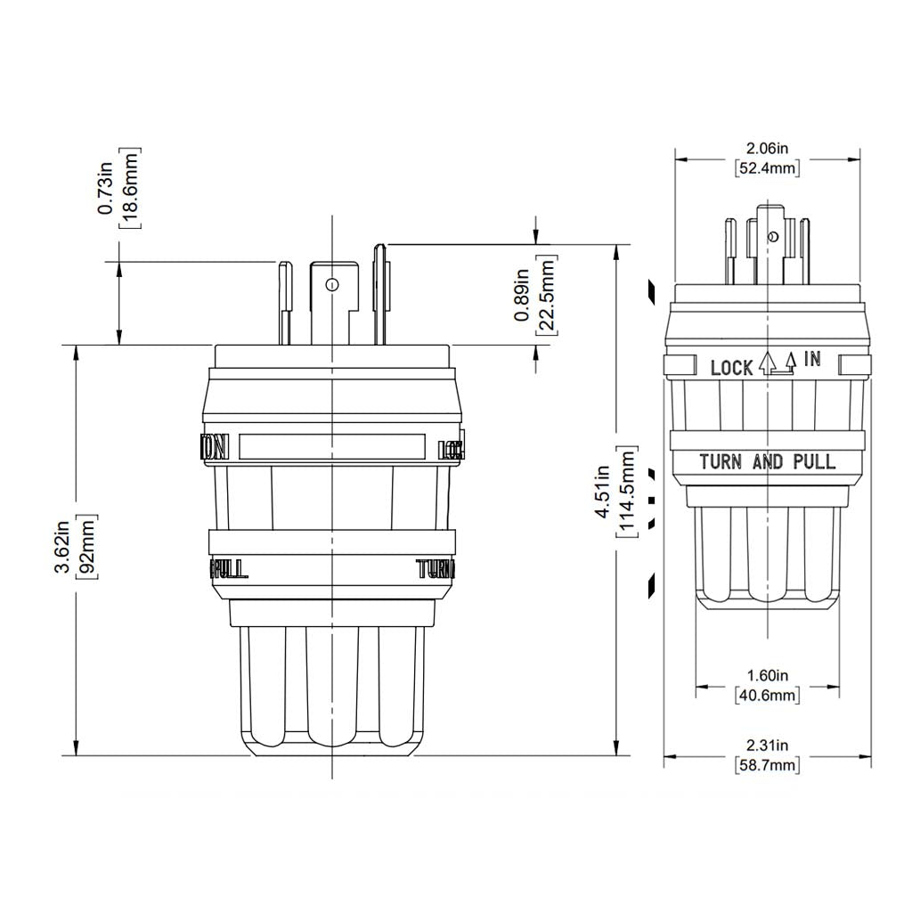 CLAVIJA MEDIA VUELTA 3F-4H 20A/250V. NEMA L15-20P 26W75-000 WETGUARD