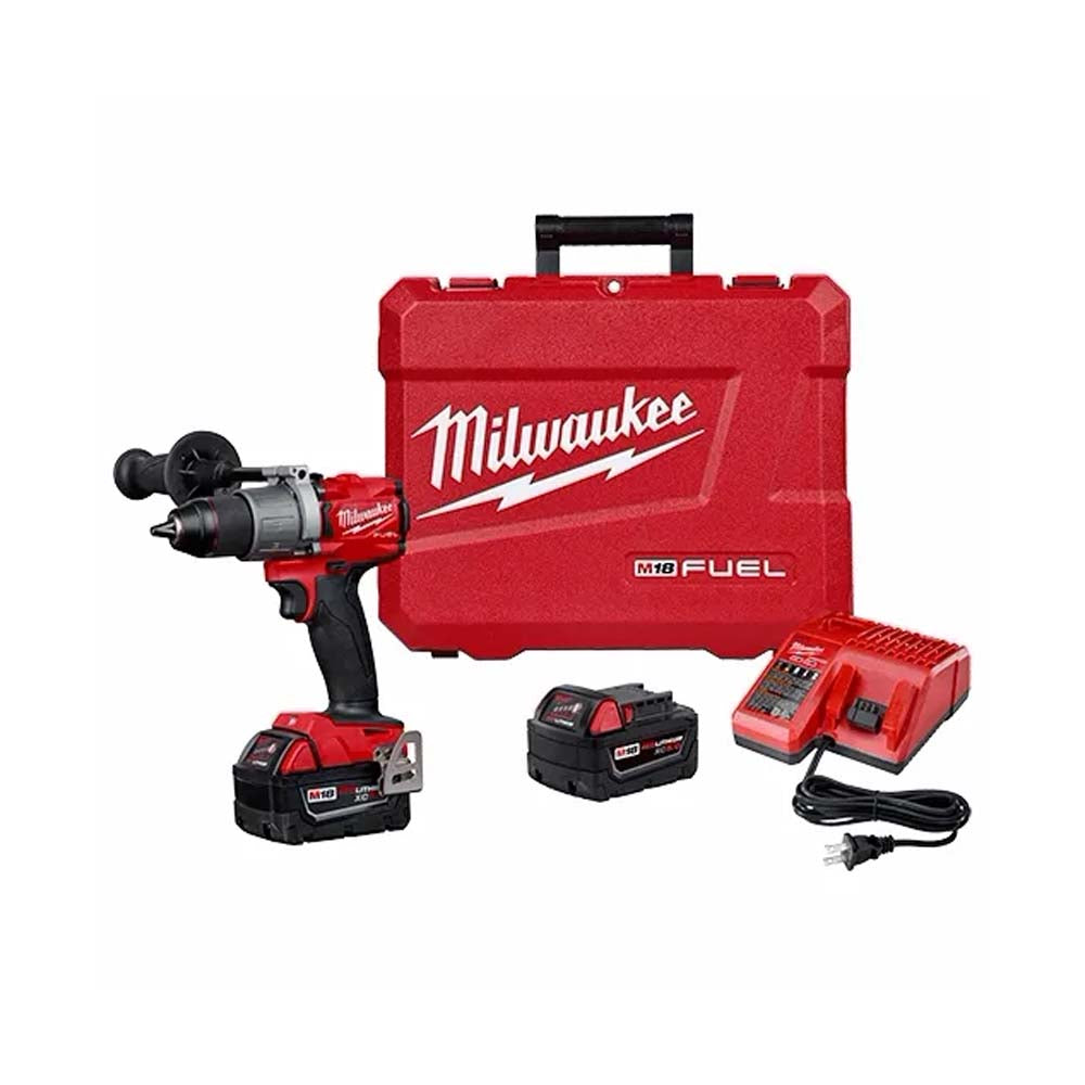 KIT TALADRO / DESTORNILLADOR 1/2" FUEL M18: 2 BATERIAS 18V. 5AMP M18 CARGADOR DE BATERIA MULTIPLE M12 Y M18 MANGO LATERAL SOPORTE PARA BROCA GANCHO PARA CINTURON ESTUCHE DE TRANSPORTE MILWAUKEE