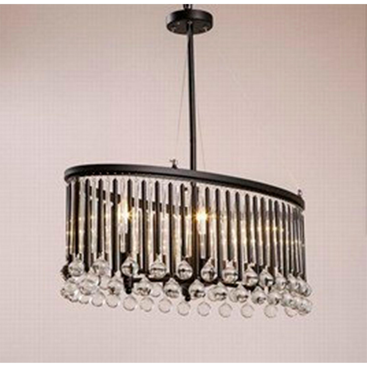 LUMINARIO COLGANTE ESTILO OVAL 4XE15 C/ CRISTAL HIERRO COLOR NEGRO *** EXHIBIDO ***