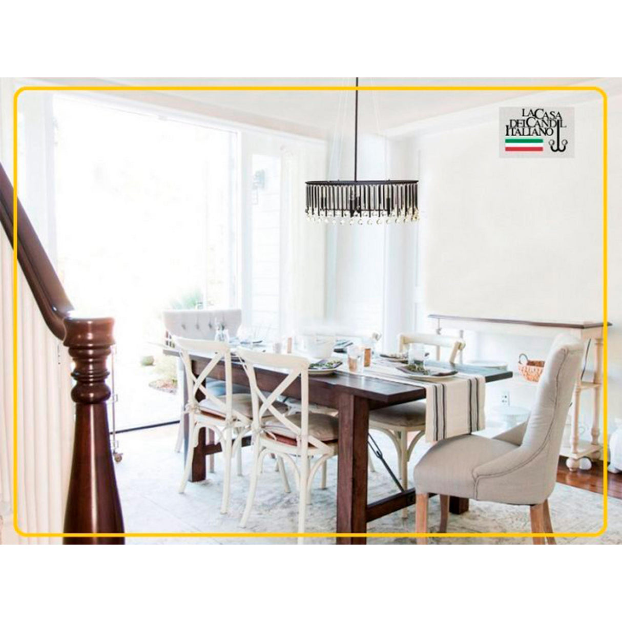 LUMINARIO COLGANTE ESTILO OVAL 4XE15 C/ CRISTAL HIERRO COLOR NEGRO *** EXHIBIDO ***