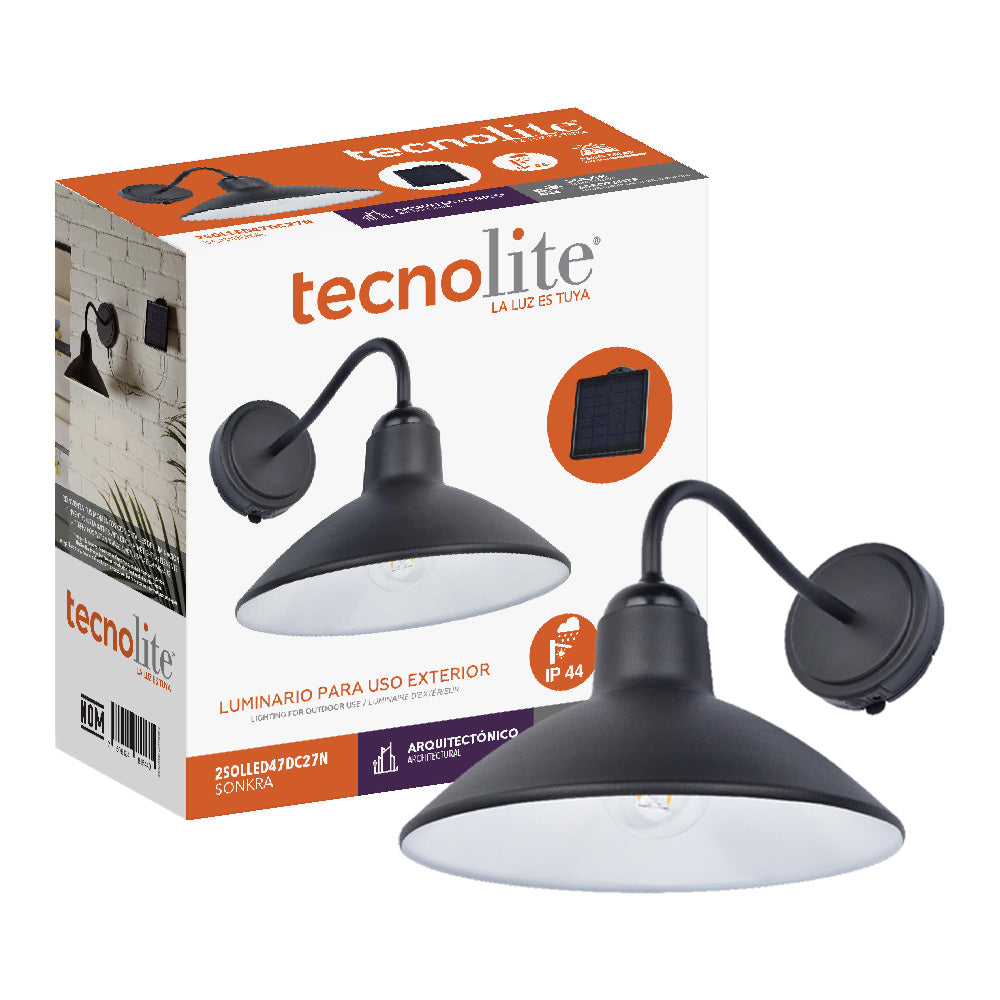 LUMINARIO EXT SOLAR MURO LED 2W 27K NEGRO