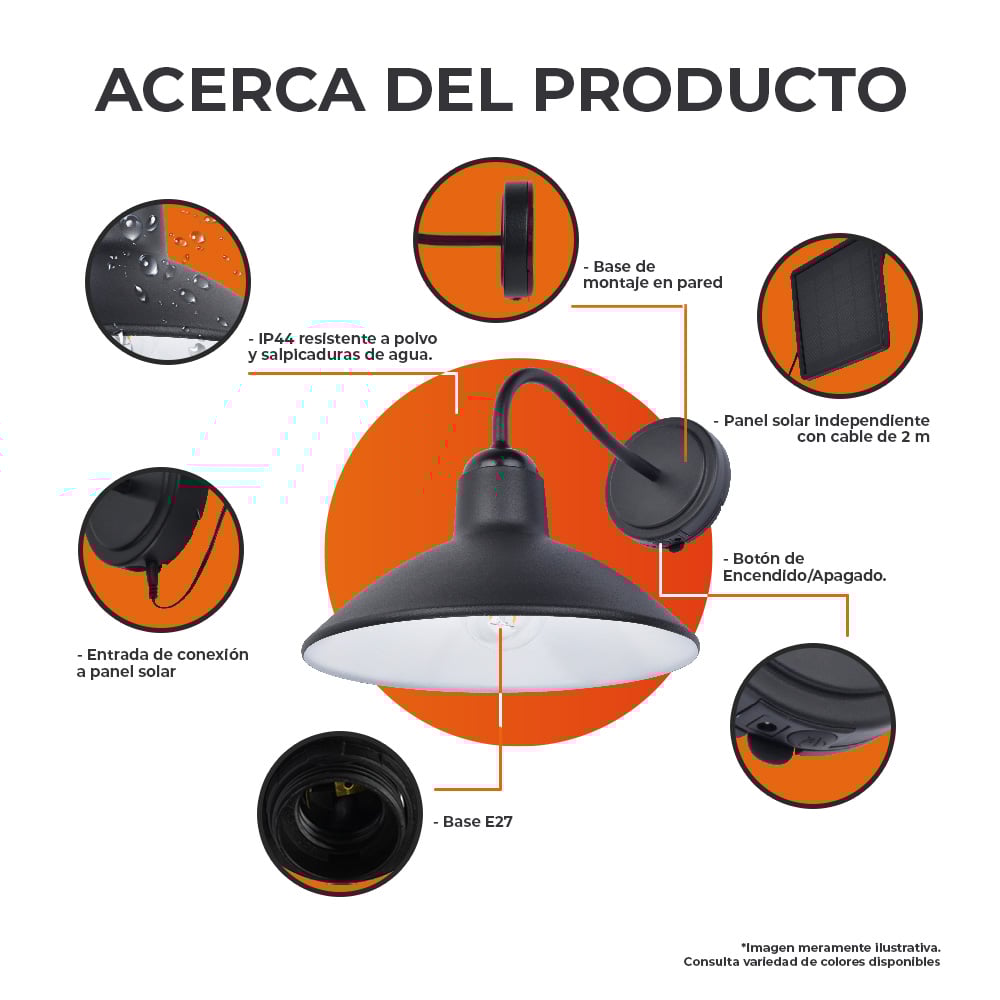 LUMINARIO EXT SOLAR MURO LED 2W 27K NEGRO