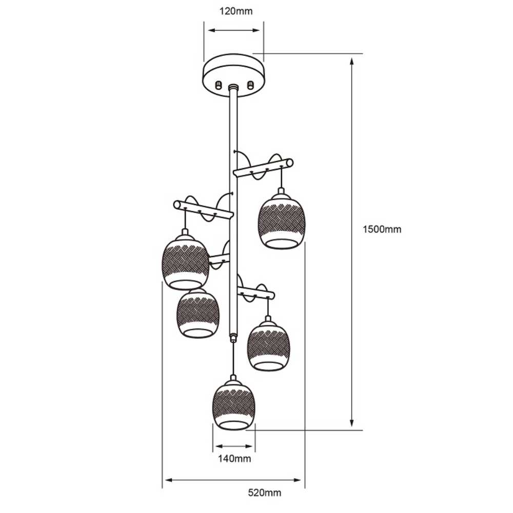 COLGANTE DE CRISTAL FULU III TECNOLITE 1.50 METROS DE ALTURA POTENCIA MÁXIMA 300W 5 BASES E27 NO INCLUYE FOCO