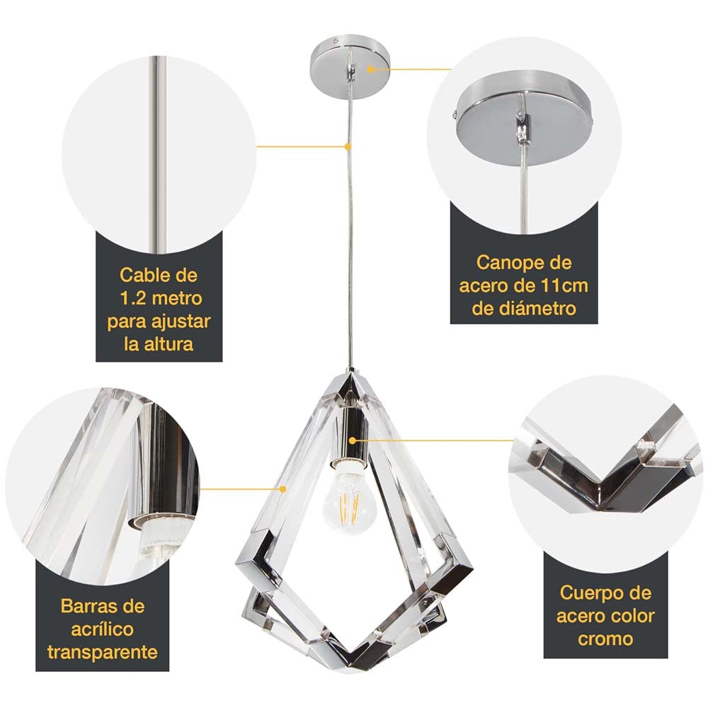 LAMPARA COLGANTE CROMO ESTILO MODERNO 40W E27 1 LUZ *** HA. LUMI ***