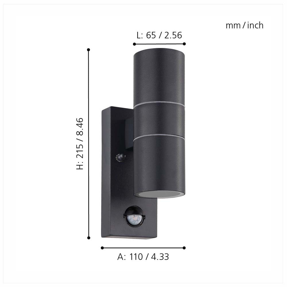 ARBOTANTE RIGA 5 NEGRO GU10 2X3W (INCLUIDOS) IP44 CON SENSOR EGLO