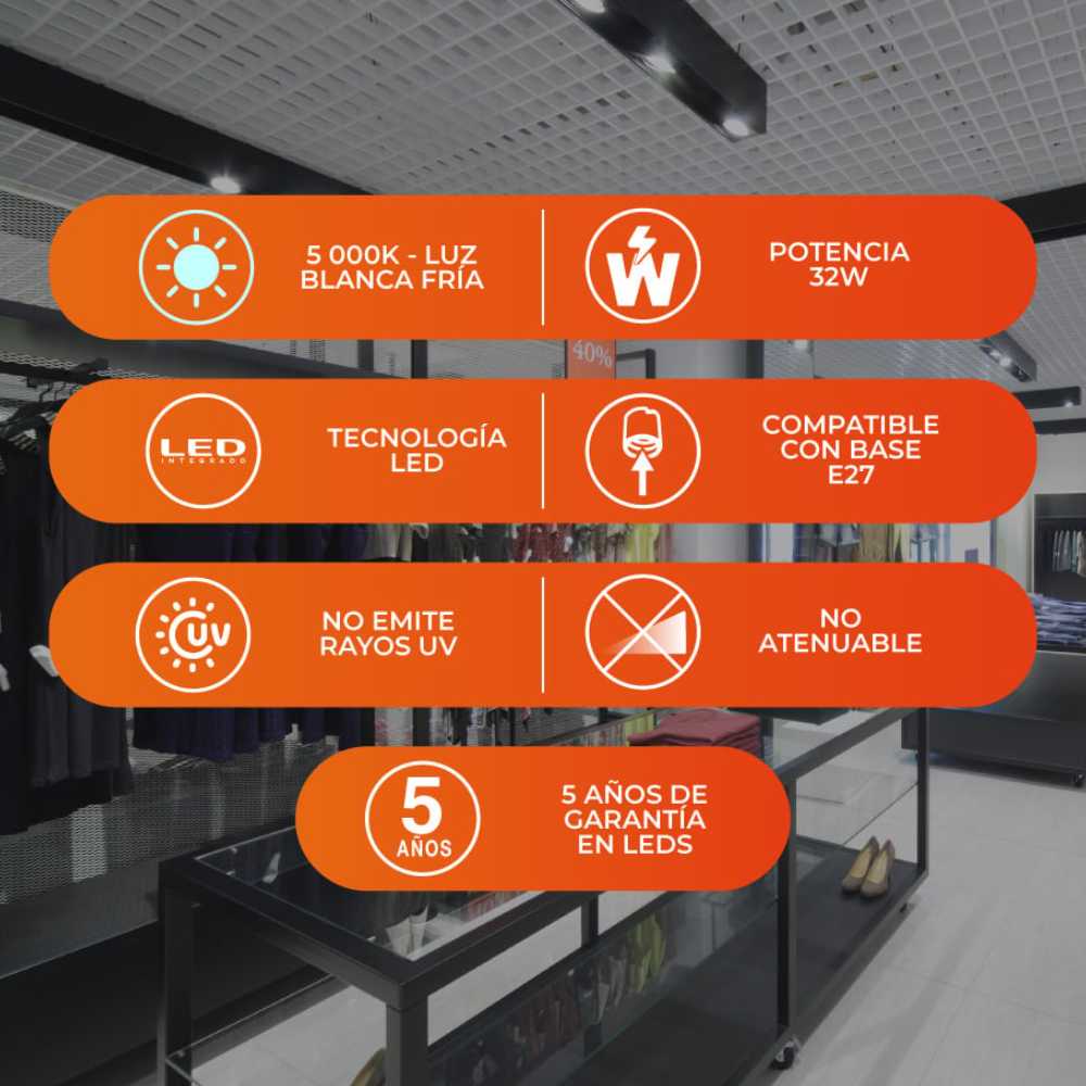 LAMPARA DE FILAMENTO LED 32W 100-277V CRI80 5000LM 5000K 25000HR IP65 BASE E27