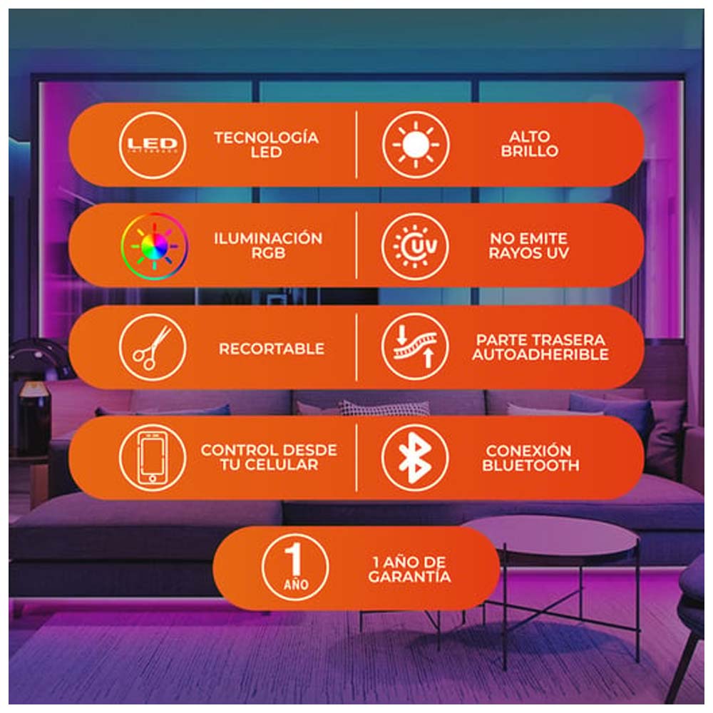 KIT DE 2 TIRAS LED 35W 100-240V 20M RGB 35TIRLEDRGBVCDBT2M HALO RGB TECNOLITE***HAE 2024***