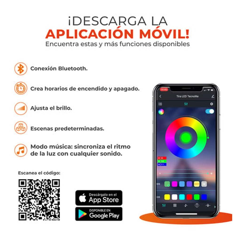 KIT DE 2 TIRAS LED 35W 100-240V 20M RGB 35TIRLEDRGBVCDBT2M HALO RGB TECNOLITE***HAE 2024***
