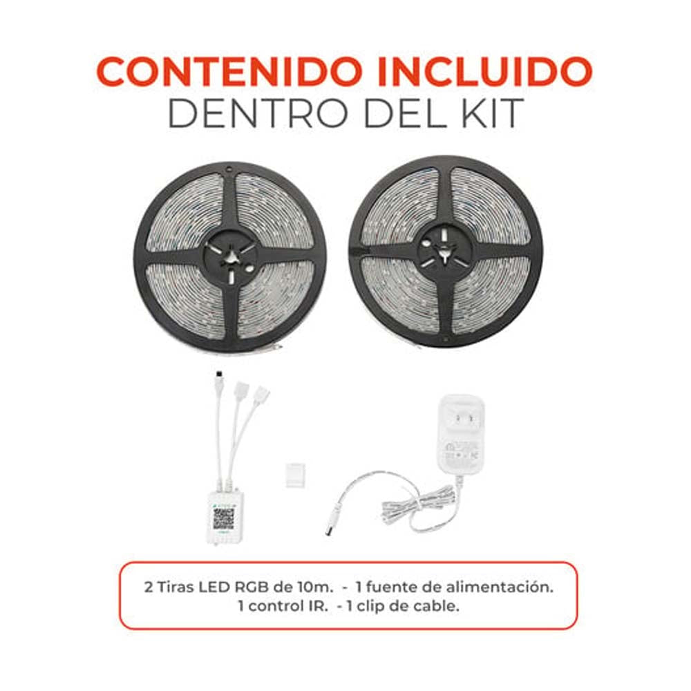 KIT DE 2 TIRAS LED 35W 100-240V 20M RGB 35TIRLEDRGBVCDBT2M HALO RGB TECNOLITE***HAE 2024***