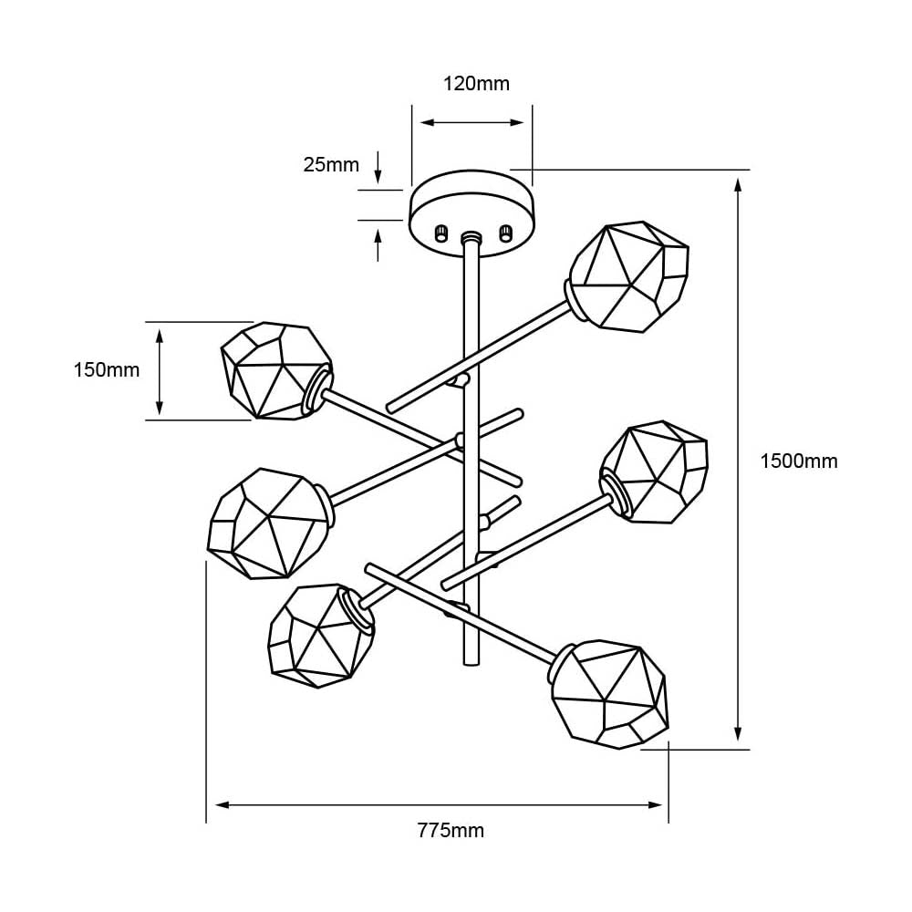 COLGANTE DE CRISTAL TECNOLITE CASTULA I 1.5M DE ALTURA 360W SEIS BASES E14 NO INCLUYE FOCOS ***TECNOLITE HAE***