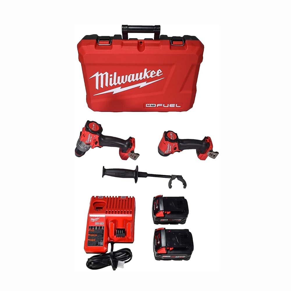 KIT COMBINADO 2 HERRAMIENTAS M18 FUEL: TALADRO PERCUTOR / DESTORNILLADOR 1/2" DESTORNILLADOR DE IMPACTO HEXAGONAL 1/4" M18 2 BATERIAS 18V. 5AMP M18 CARGADOR DE BATERIA MULTIPLE M12 Y M18 MILWAUKEE