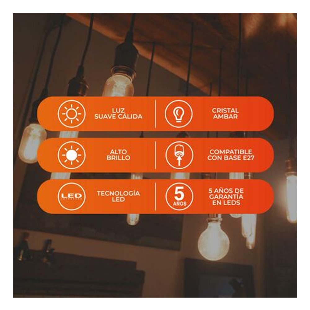 FOCO LED TECNOLITE AHIL VINTAGE ATENUABLE 3.5W LUZ SUAVE CÁLIDA BASE E27