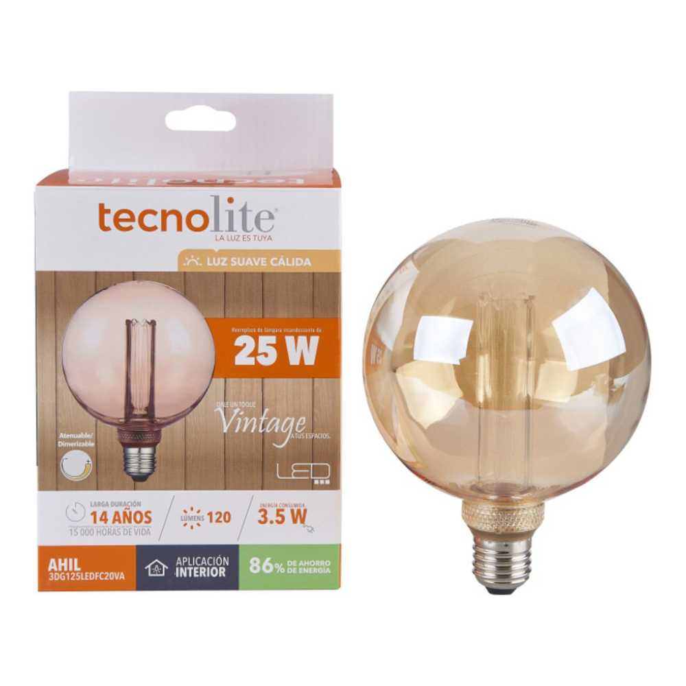 FOCO G125 VINTAGE LED 3.5 W LUZ AMBAR BASE E27 ATENUABLE 3DG125LEDFC20VA