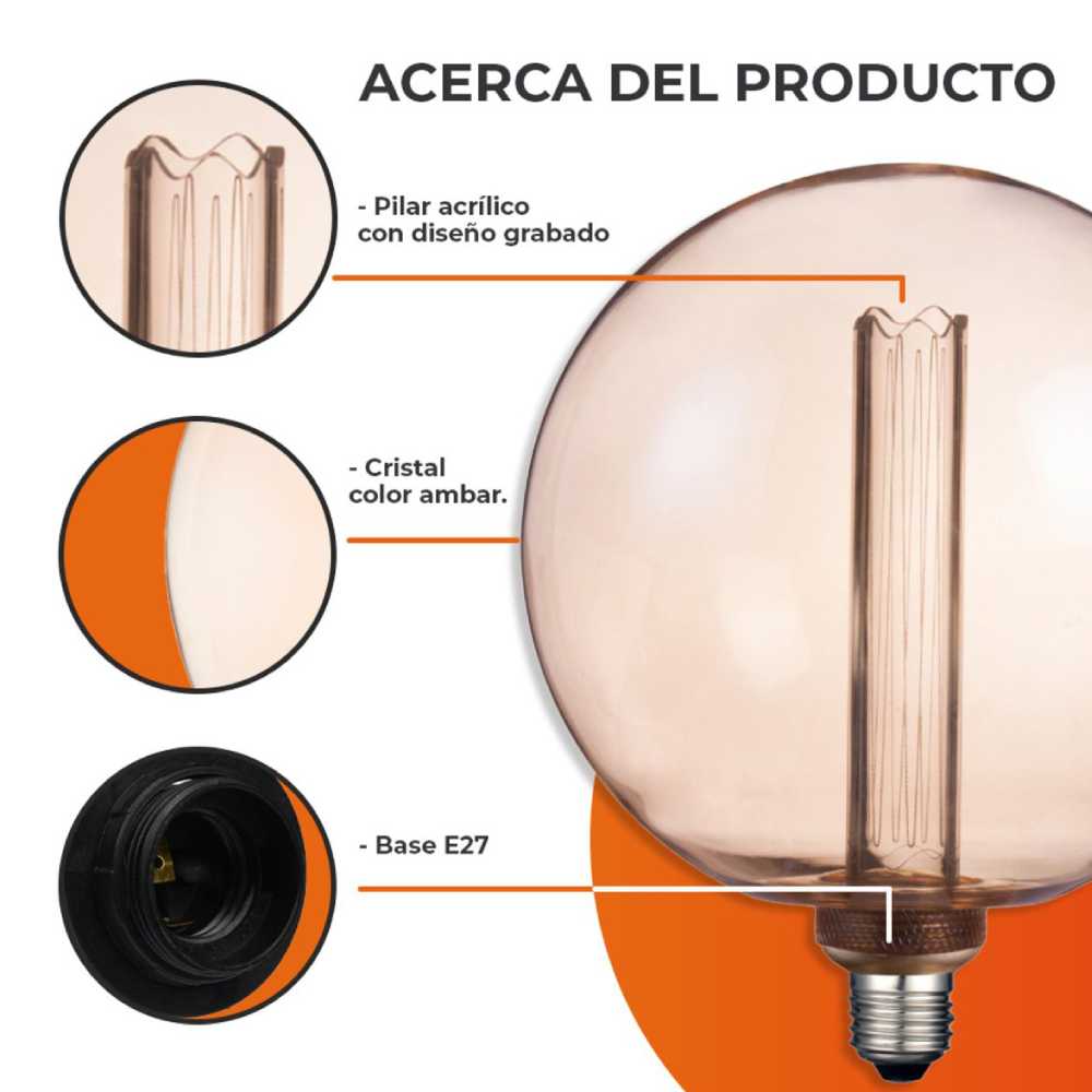 FOCO LED TECNOLITE VINTAGE ATENUABLE 3.5W LUZ SUAVE CÁLIDA BASE E27 AMBAR