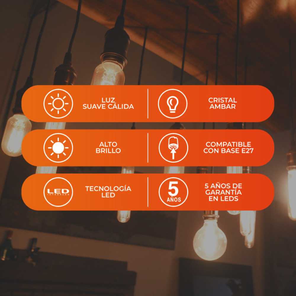 FOCO LED TECNOLITE VINTAGE ATENUABLE 3.5W LUZ SUAVE CÁLIDA BASE E27 AMBAR