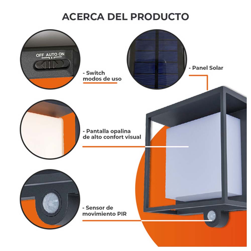LAMPARA SOLAR ARBOTANTE LED 3 W LUZ CALIDA BRILLANTE SENSOR DE MOVIMIENTO 3 MODOS DE LUZ IP54 LED INTEGRADO