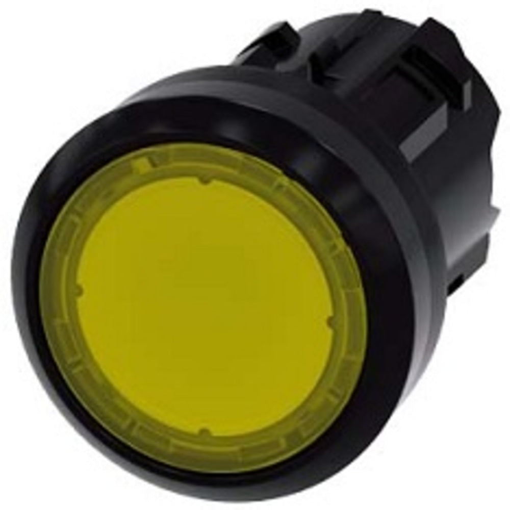 PULSADOR LUMINOSO 22MM REDONDO PLÁSTICO AMARILLO BOTÓN RASANTE CON SOPORTE PARA 3 ELEMENTOS CON SOPORTE