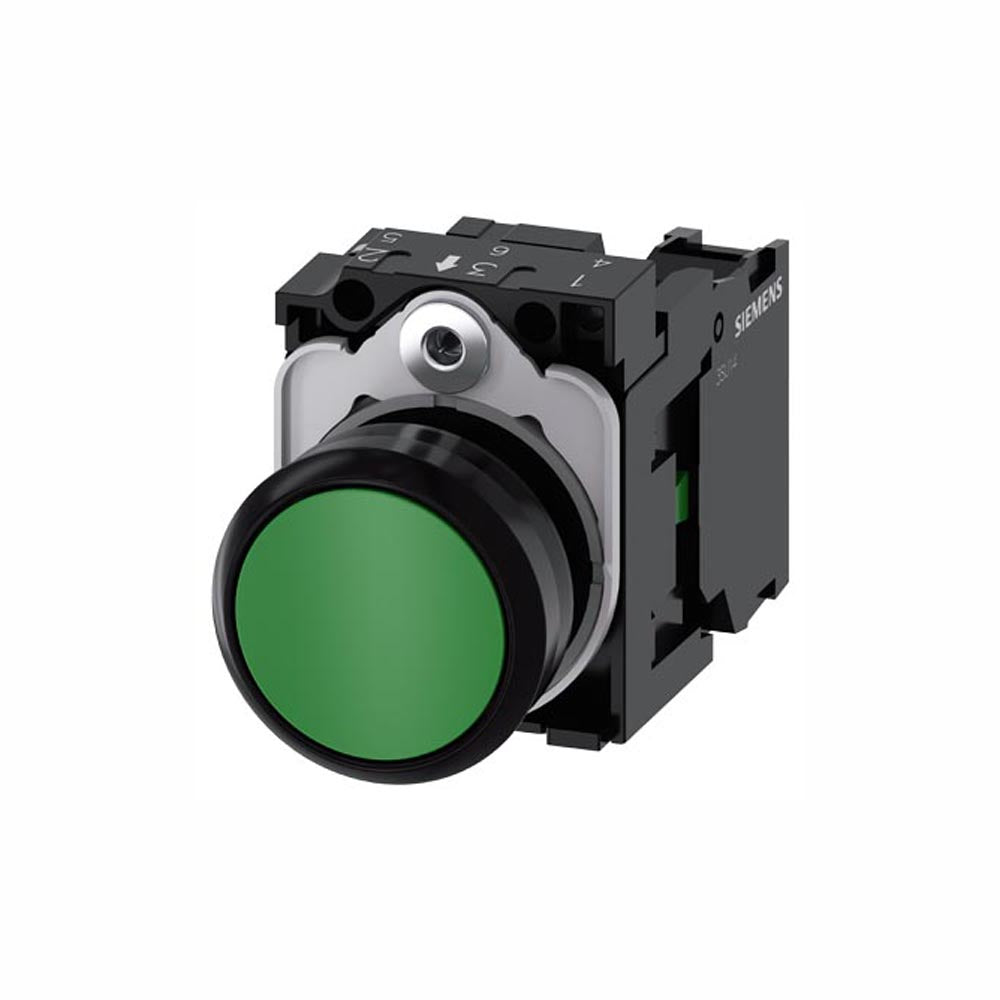 PULSADOR 22 MM REDONDO PLÁSTICO VERDE BOTÓN RASANTE MOMENTÁNEO CON SOPORTE 1 NA 3SU11000AB401BA0 ANTECESOR 3SB32010AA41