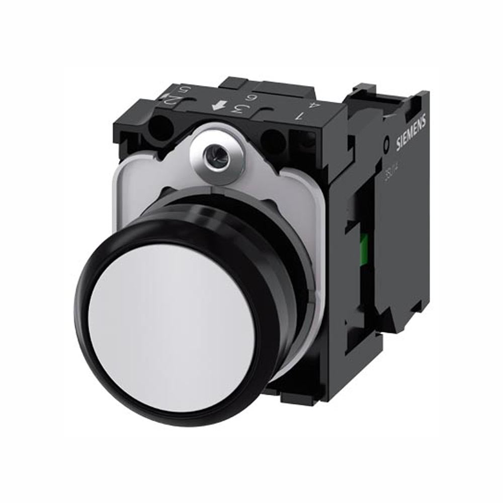 PULSADOR 22 MM REDONDO PLÁSTICO BLANCO BOTÓN RASANTE MOMENTÁNEO CON SOPORTE 1 NA 3SU11000AB601BA0 ANTECESOR 3SB32010AA61