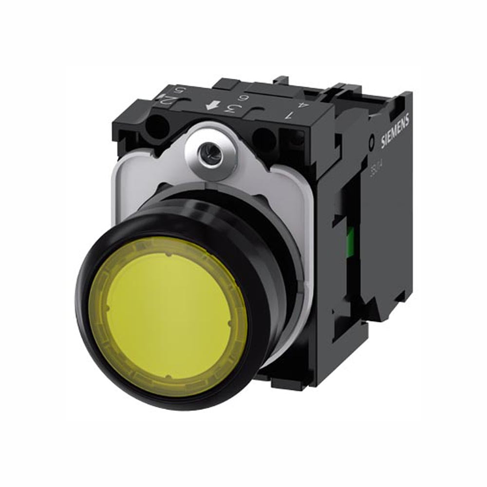 PULSADOR LUMINOSO 22 MM REDONDO PLÁSTICO AMARILLO BOTÓN RASANTE MOMENTÁNEO CON SOPORTE 1 NA MÓDULO DE LED CON LED INTEGRADO 24 V AC/DC 3SU11020AB301BA0 ANTECESOR 3SB32470AA31
