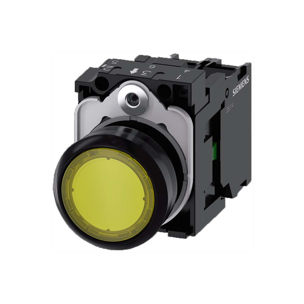 PULSADOR LUMINOSO 22 MM REDONDO PLÁSTICO AMARILLO BOTÓN RASANTE MOMENTÁNEO CON SOPORTE 1 NA MÓDULO DE LED CON LED INTEGRADO 24 V AC/DC 3SU11020AB301BA0 ANTECESOR 3SB32470AA31