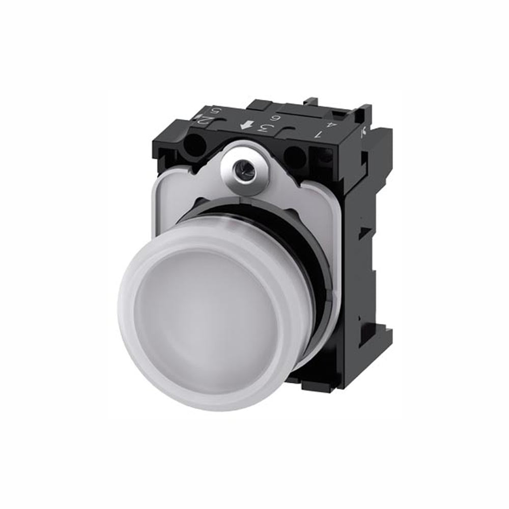LÁMPARA DE SEÑALIZACIÓN 22 MM REDONDO PLÁSTICO BLANCO LENTE LISO CON SOPORTE MÓDULO LED CON LED INTGR. 24 V AC/DC 3SU11026AA601AA0 ANTECESOR 3SB32446BA60