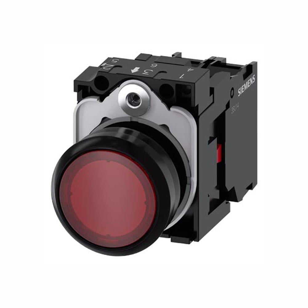 PULSADOR LUMINOSO 22 MM REDONDO PLÁSTICO ROJO BOTÓN RASANTE MOMENTÁNEO CON SOPORTE 1 NC MÓDULO DE LED CON LED INTGR. 110 V AC 3SU11030AB201CA0 ANTECESOR 3SB32510AA21