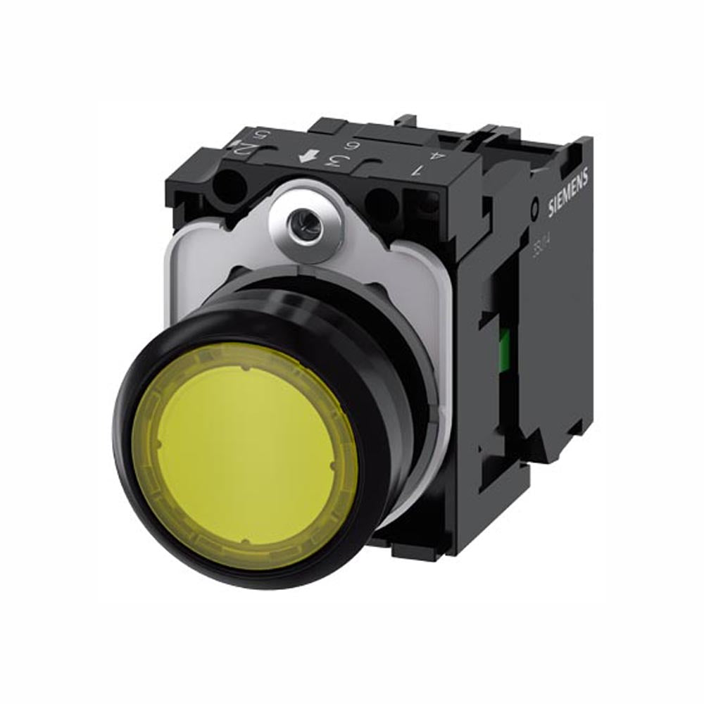 PULSADOR LUMINOSO 22 MM REDONDO PLÁSTICO AMARILLO BOTÓN RASANTE MOMENTÁNEO CON SOPORTE 1 NA MÓDULO DE LED CON LED INTGR. 110 V AC 3SU11030AB301BA0 ANTECESOR 3SB32510AA31