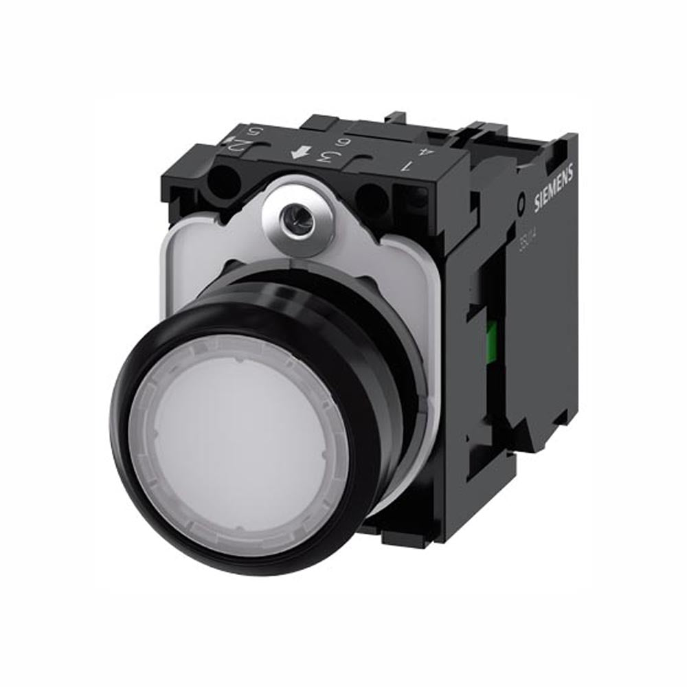 PULSADOR LUMINOSO 22 MM REDONDO PLÁSTICO BLANCO BOTÓN RASANTE MOMENTÁNEO CON SOPORTE 1 NA MÓDULO DE LED CON LED INTGR. 110 V AC 3SU11030AB601BA0 ANTECESOR 3SB32510AA61