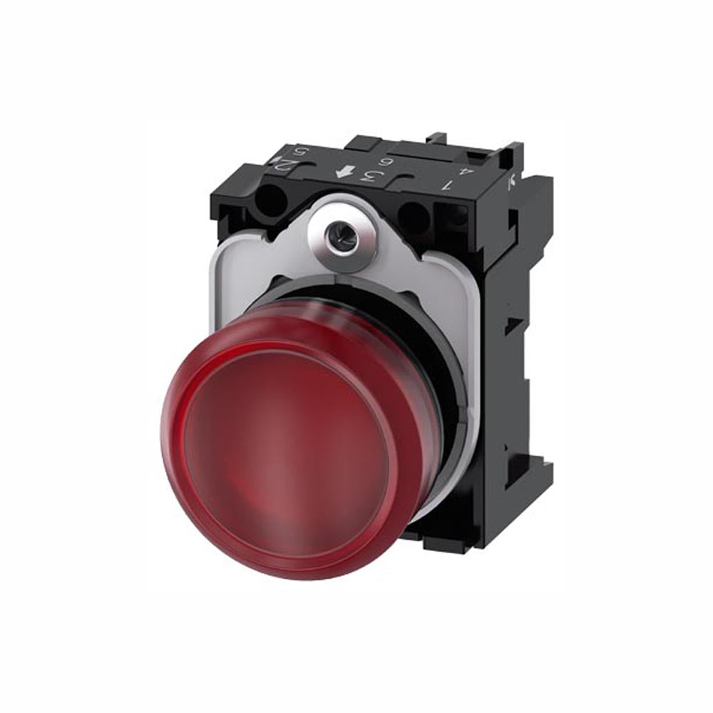 LÁMPARA DE SEÑALIZACIÓN 22 MM REDONDO PLÁSTICO ROJO LENTE LISO CON SOPORTE MÓDULO DE LED CON LED INTGR. 110 V AC 3SU11036AA201AA0 ANTECESOR 3SB32486BA20