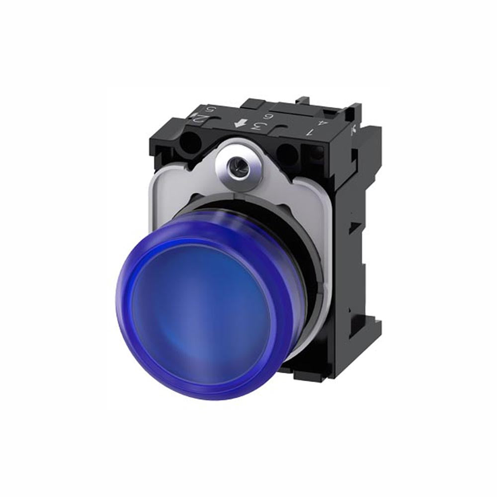 LÁMPARA DE SEÑALIZACIÓN 22 MM REDONDO PLÁSTICO AZUL LENTE LISO CON SOPORTE MÓDULO DE LED CON LED INTGR. 110 V AC 3SU11036AA501AA0 ANTECESOR 3SB32486BA50