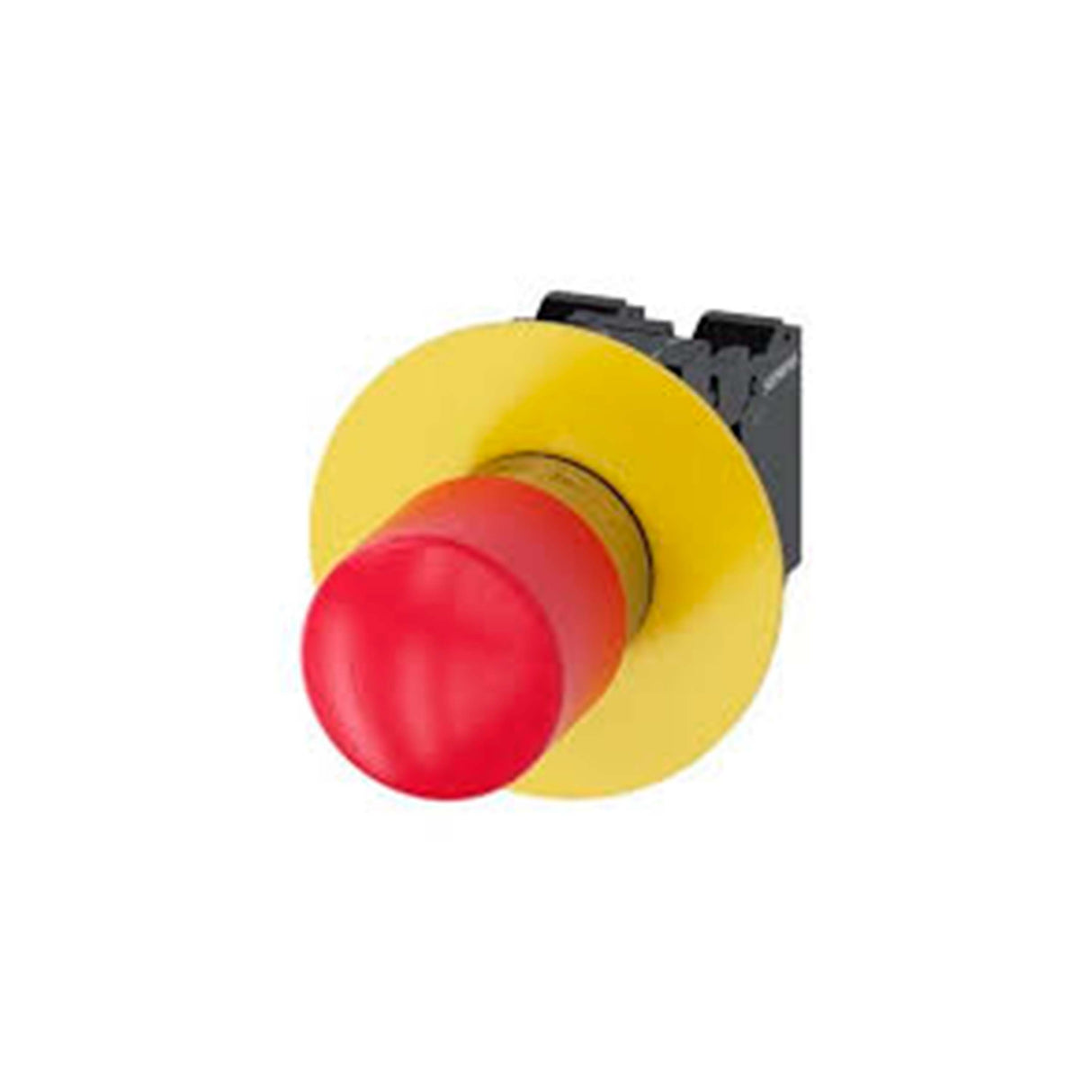 PULSADOR DE SETA DE PARADA DE EMERGENCIA 22 MM REDONDO METAL BRILLANTE ROJO 40 MM DESENCLAVAMIENTO POR GIRO CON PLACA DE FONDO AMARILLA INSCRIPCIÓN: PARADA DE EMERGENCIA CON SOPORTE 1 NC