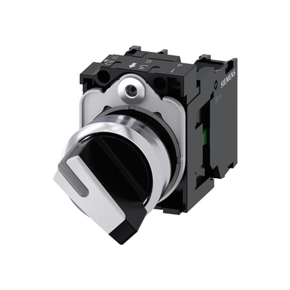 SELECTOR ILUMINABLE 22 MM REDONDO METAL BRILLANTE BLANCO SELECTOR CORTO 2 POSICIONES O-I SOSTENIDO ÁNGULO DE MANIOBRA 90 CON SOPORTE 1 NA 1NC 3SU11502BF601MA0 ANTECESOR 3SB36012KA11