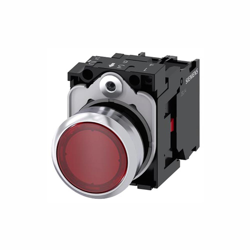 PULSADOR LUMINOSO 22 MM REDONDO METAL BRILLANTE ROJO BOTÓN RASANTE MOMENTÁNEO CON SOPORTE 1 NC MÓDULO DE LED CON LED INTEGRADO 24 V AC/DC 3SU11520AB201CA0 ANTECESOR 3SB36470AA21