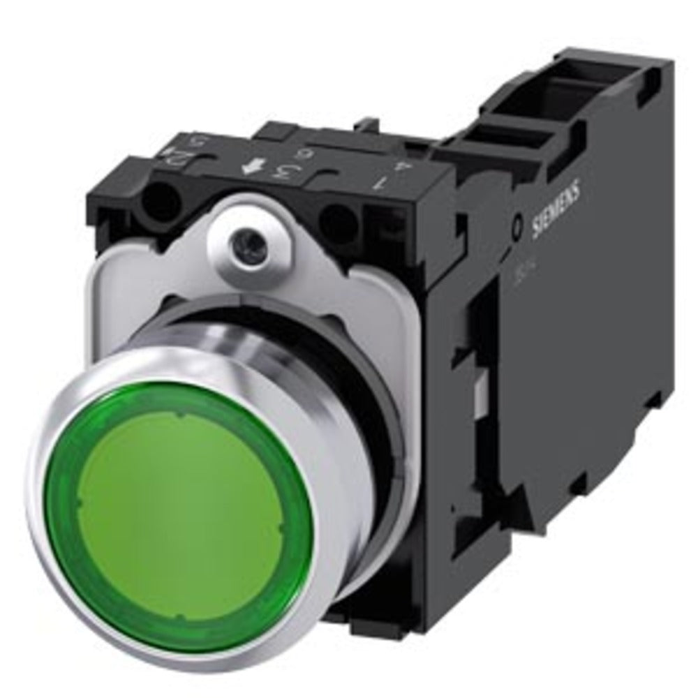 BOTON PULSADOR VERDE ILUMINADO 110/120VCD/CA 1NA+1NC+LED 3SB36510AA41