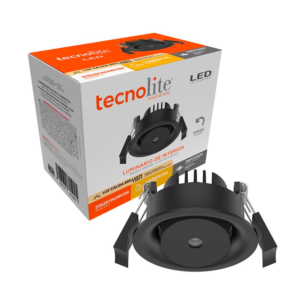 LAMPARA LED TIPO DOWNLIGHT EMPOTRABLE DE 3 W COLOR NEGRO ALSCIA II 3YDLED1065MV30N TECNOLITE.
